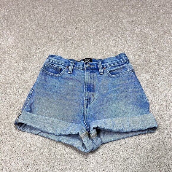 BDG Urban Outfitters Mom High Rise Shorts Blue Denim Cuffed Pockets Size 24 - Picture 1 of 10